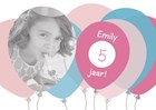 verjaardag fotokaart met roze en blauwe ballonnen